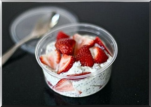 Strawberries and yogurt and chia seeds