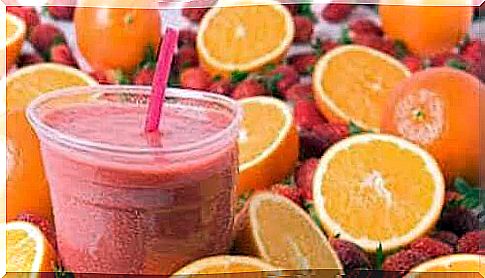 Smoothie with orange and strawberry