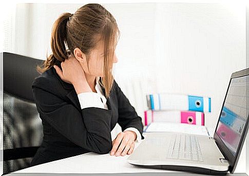 Woman stretches her neck