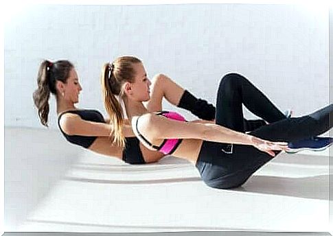 Women do exercises for crooked backs