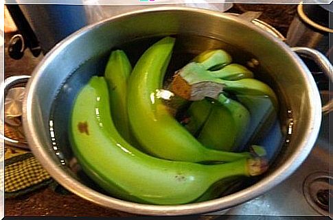 Green bananas in water