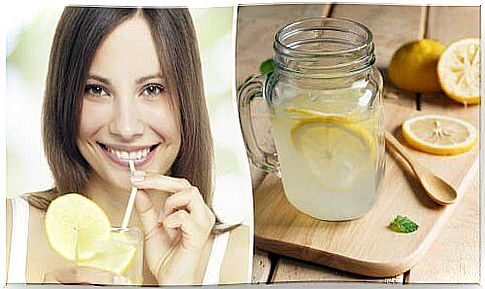 woman enjoying lemon water