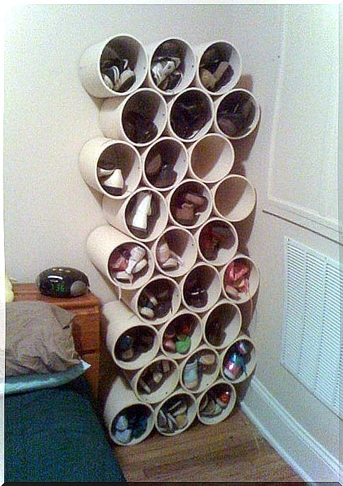 Cardboard can also be used to make a nice bookcase for shoes. 