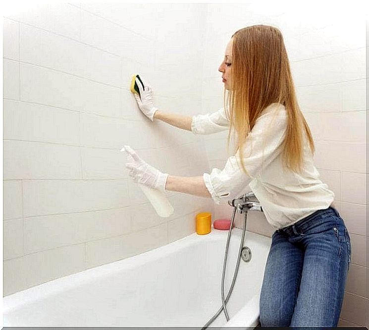 Woman cleaning bathroom - clean bathroom