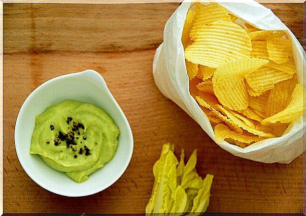 Homemade guacamole and chips